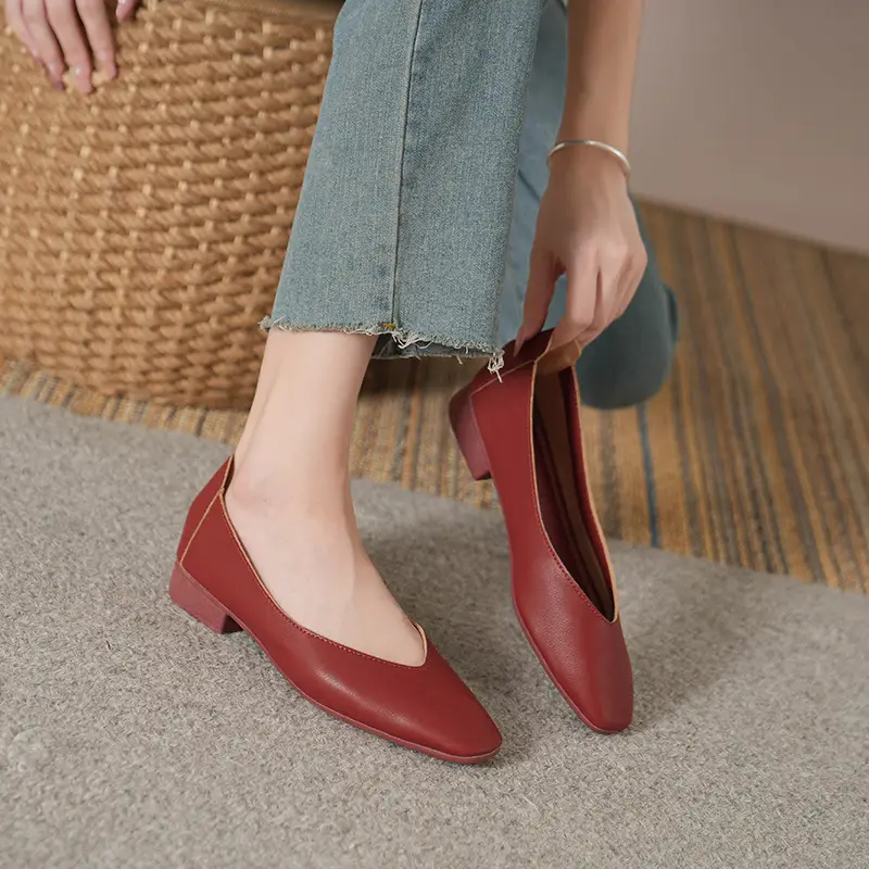 Soft Bottom New Style Comfortable Breathable Low Heeled Square Head Shallow Mouth Single-layer Shoes Women's Soft Cotton Flat Foot-free Milk Shoes for Work
