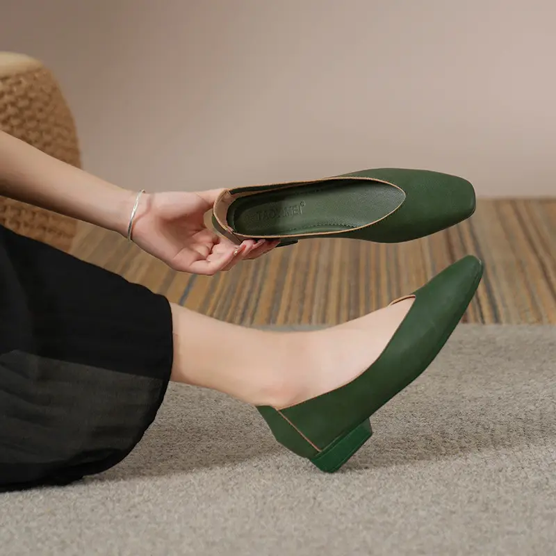 Soft Bottom New Style Comfortable Breathable Low Heeled Square Head Shallow Mouth Single-layer Shoes Women's Soft Cotton Flat Foot-free Milk Shoes for Work