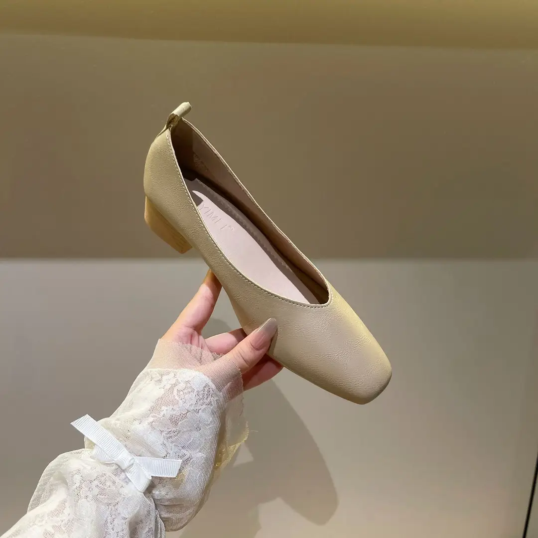 Soft Bottom New Style Comfortable Breathable Low Heeled Square Head Shallow Mouth Single-layer Shoes Women's Soft Cotton Flat Foot-free Milk Shoes for Work