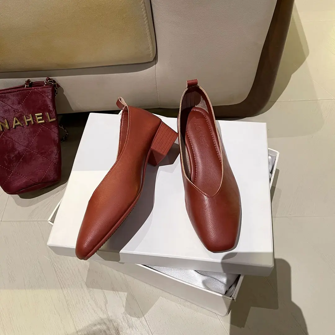 Soft Bottom New Style Comfortable Breathable Low Heeled Square Head Shallow Mouth Single-layer Shoes Women's Soft Cotton Flat Foot-free Milk Shoes for Work