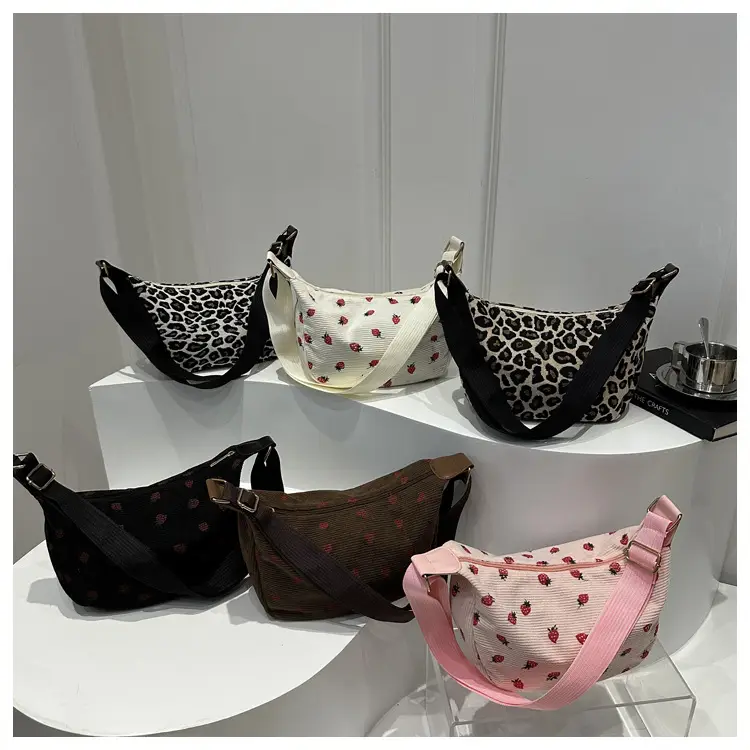 Women Fleece Leopard Print Crossbody Bag Brown - Image 7