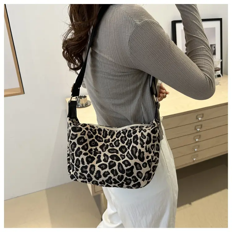 Women Fleece Leopard Print Crossbody Bag Brown — feature 20
