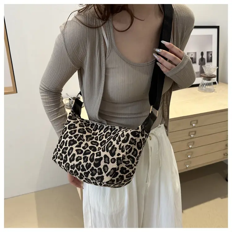 Women Fleece Leopard Print Crossbody Bag Brown — feature 21