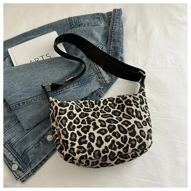 Women Fleece Leopard Print Crossbody Bag Brown - Image 5
