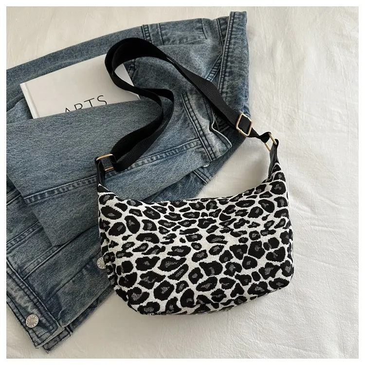 Women Fleece Leopard Print Crossbody Bag Brown - Image 6
