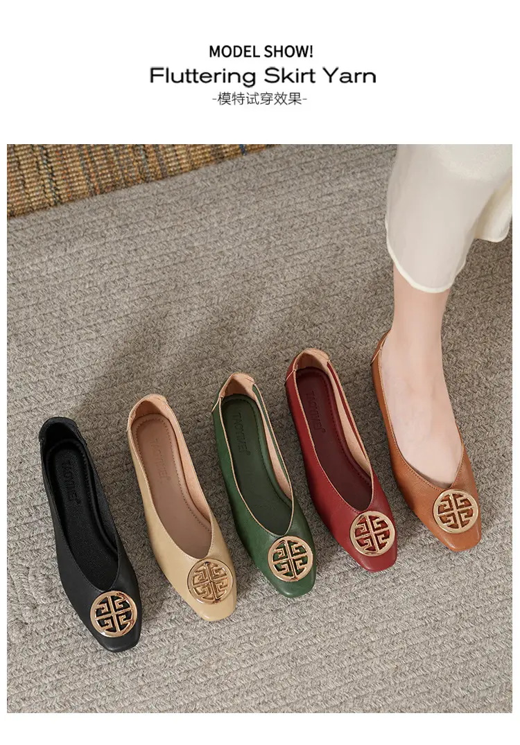 Soft Leather 2024 New Style Soft Leather Retro Buckle Shallow Shoes Low-Heeled Shoes Women's Artistic Square-Toe Mary Jane Shoes — feature 14