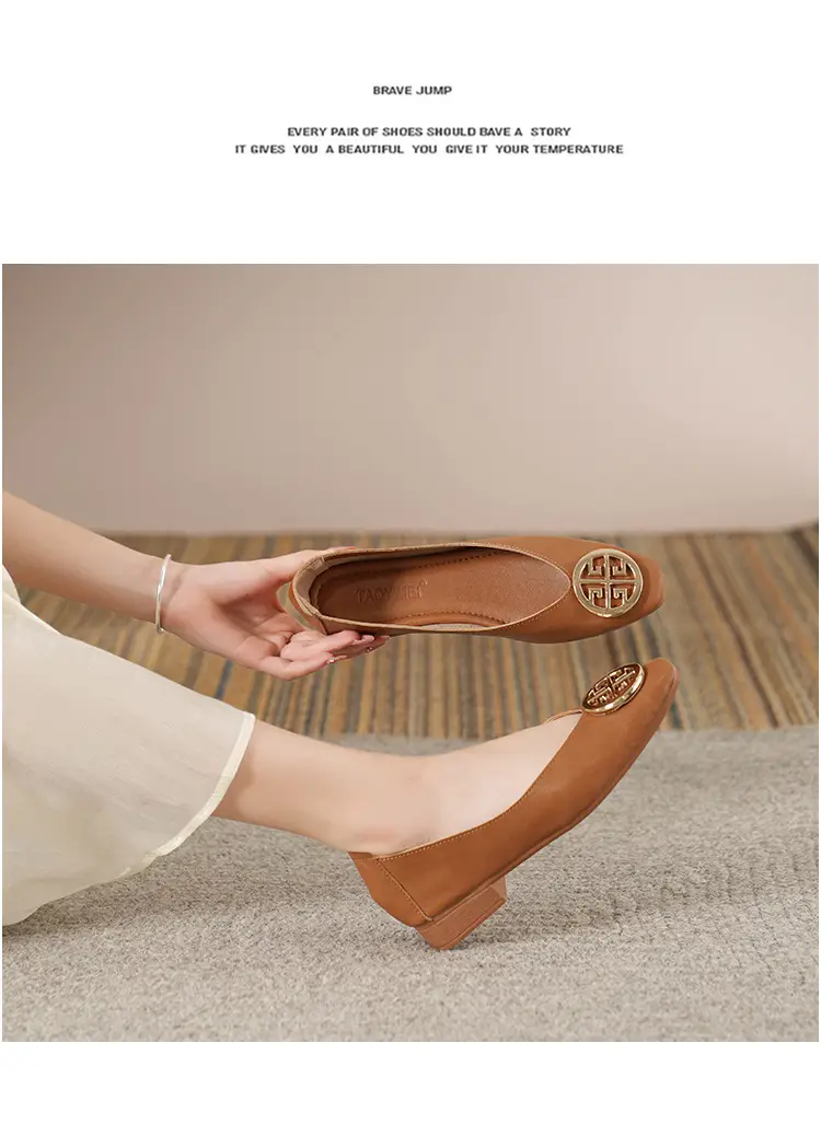 Soft Leather 2024 New Style Soft Leather Retro Buckle Shallow Shoes Low-Heeled Shoes Women's Artistic Square-Toe Mary Jane Shoes — feature 15