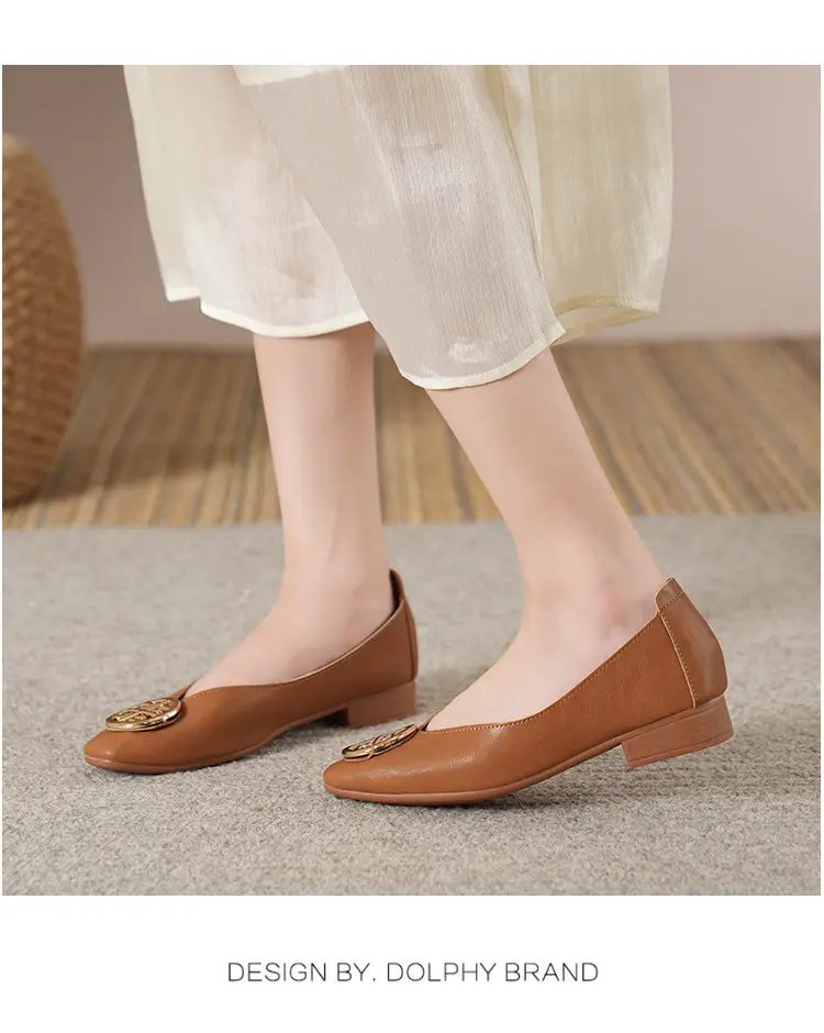 Soft Leather 2024 New Style Soft Leather Retro Buckle Shallow Shoes Low-Heeled Shoes Women's Artistic Square-Toe Mary Jane Shoes — feature 17