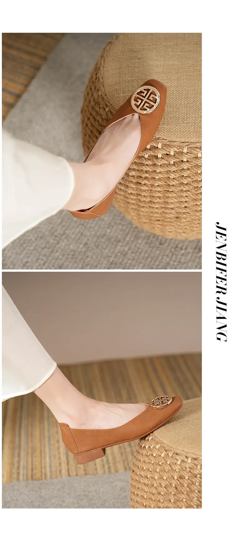 Soft Leather 2024 New Style Soft Leather Retro Buckle Shallow Shoes Low-Heeled Shoes Women's Artistic Square-Toe Mary Jane Shoes — feature 19