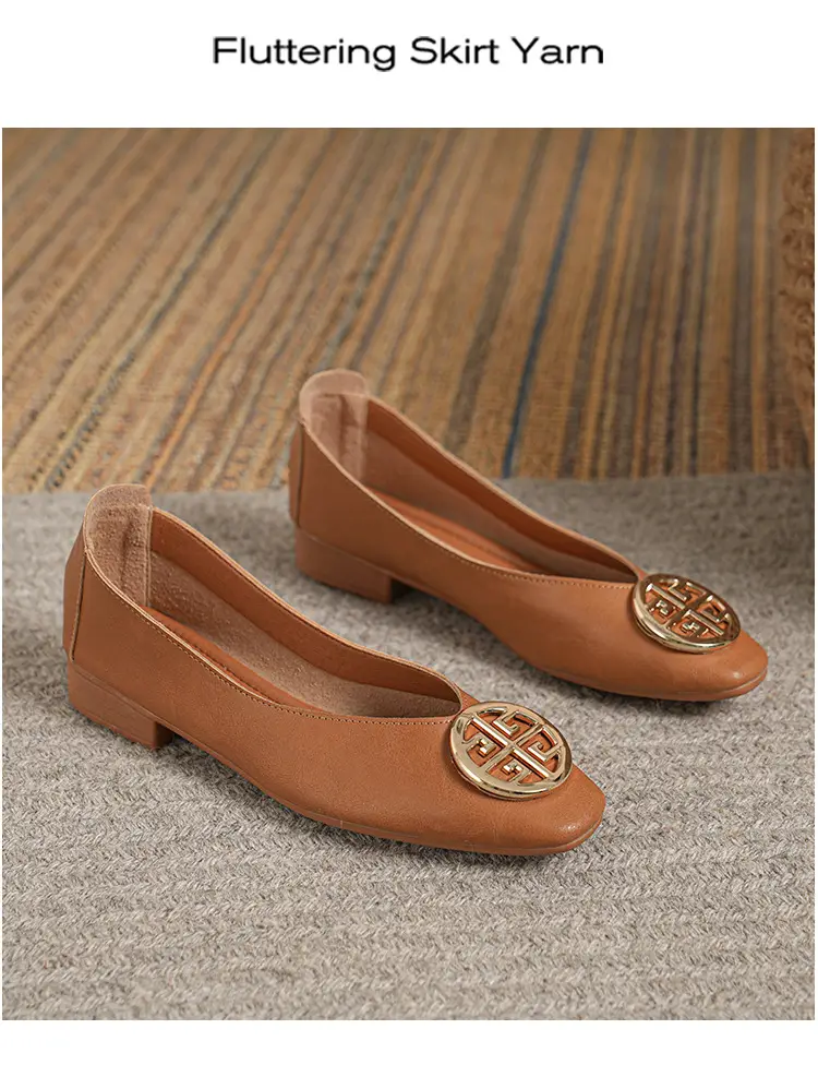 Soft Leather 2024 New Style Soft Leather Retro Buckle Shallow Shoes Low-Heeled Shoes Women's Artistic Square-Toe Mary Jane Shoes — feature 22