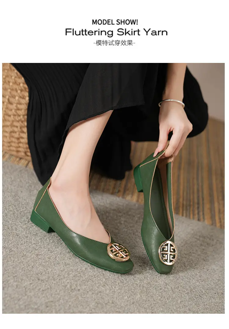 Soft Leather 2024 New Style Soft Leather Retro Buckle Shallow Shoes Low-Heeled Shoes Women's Artistic Square-Toe Mary Jane Shoes — feature 23