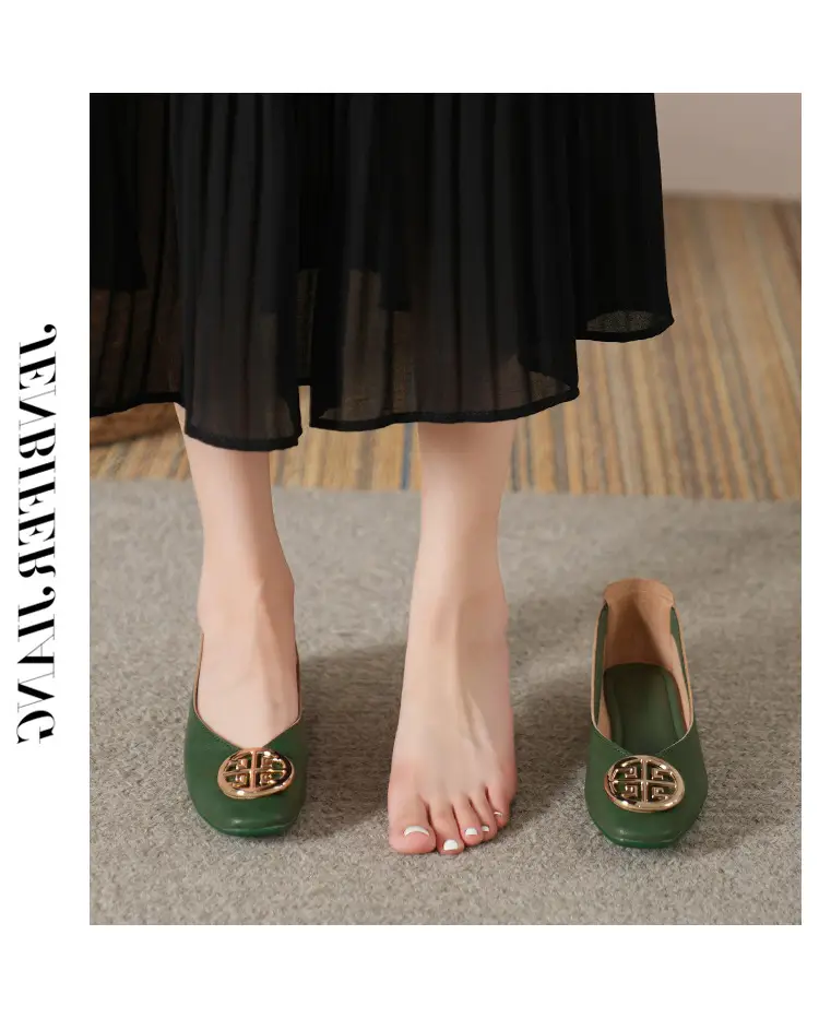 Soft Leather 2024 New Style Soft Leather Retro Buckle Shallow Shoes Low-Heeled Shoes Women's Artistic Square-Toe Mary Jane Shoes — feature 25