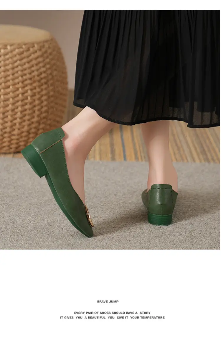 Soft Leather 2024 New Style Soft Leather Retro Buckle Shallow Shoes Low-Heeled Shoes Women's Artistic Square-Toe Mary Jane Shoes — feature 27