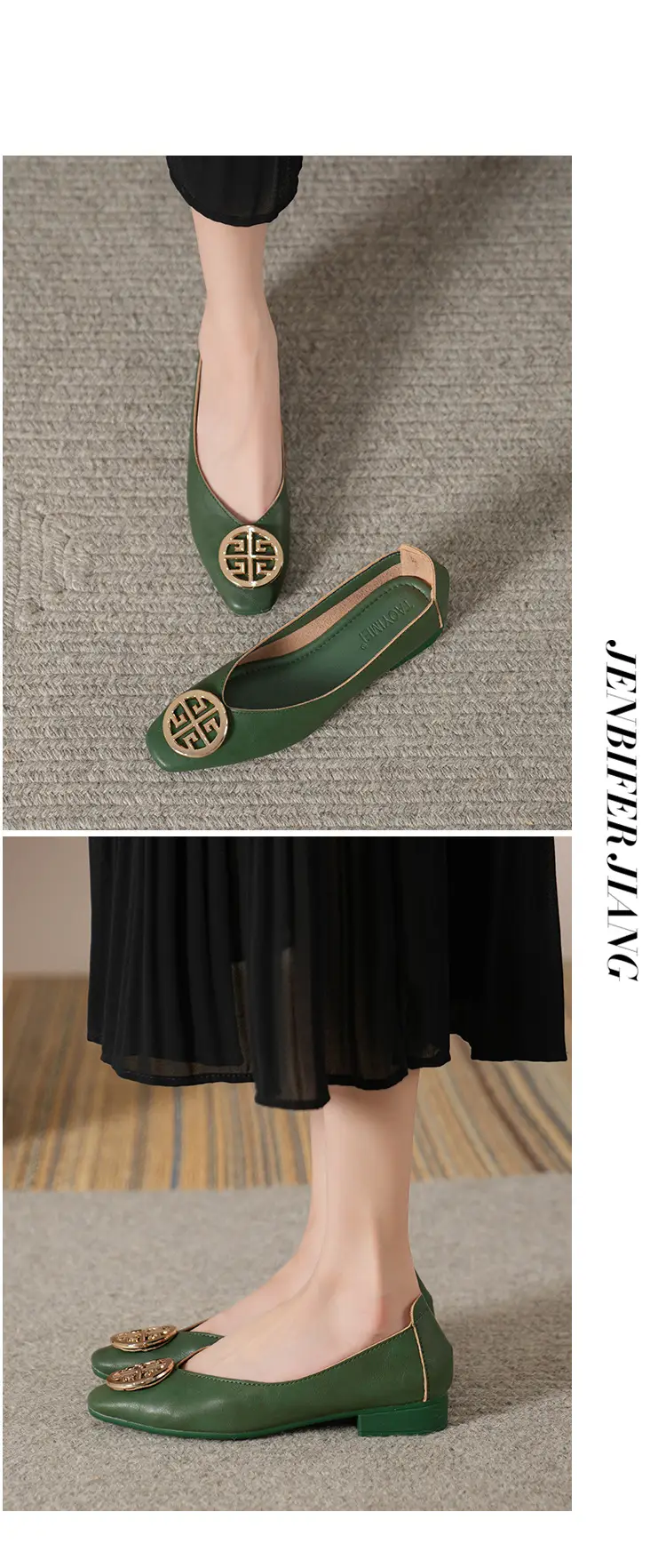 Soft Leather 2024 New Style Soft Leather Retro Buckle Shallow Shoes Low-Heeled Shoes Women's Artistic Square-Toe Mary Jane Shoes — feature 28