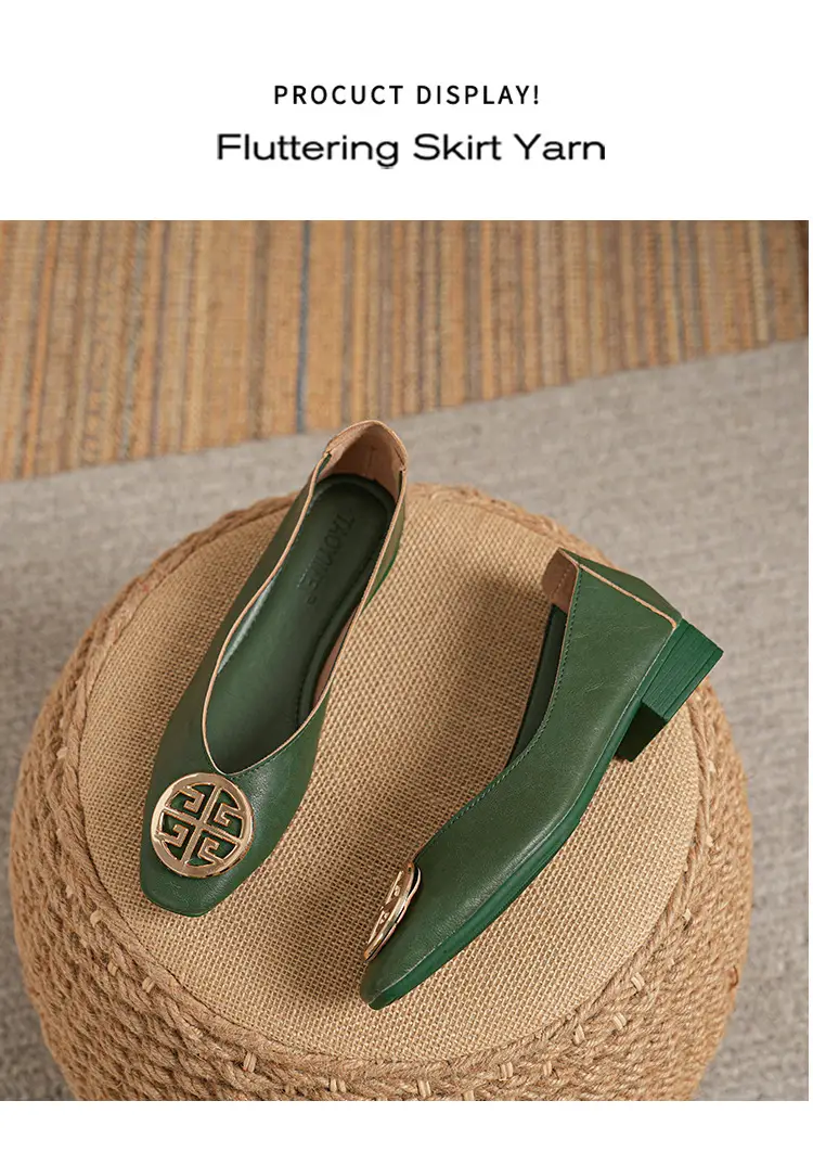 Soft Leather 2024 New Style Soft Leather Retro Buckle Shallow Shoes Low-Heeled Shoes Women's Artistic Square-Toe Mary Jane Shoes — feature 29
