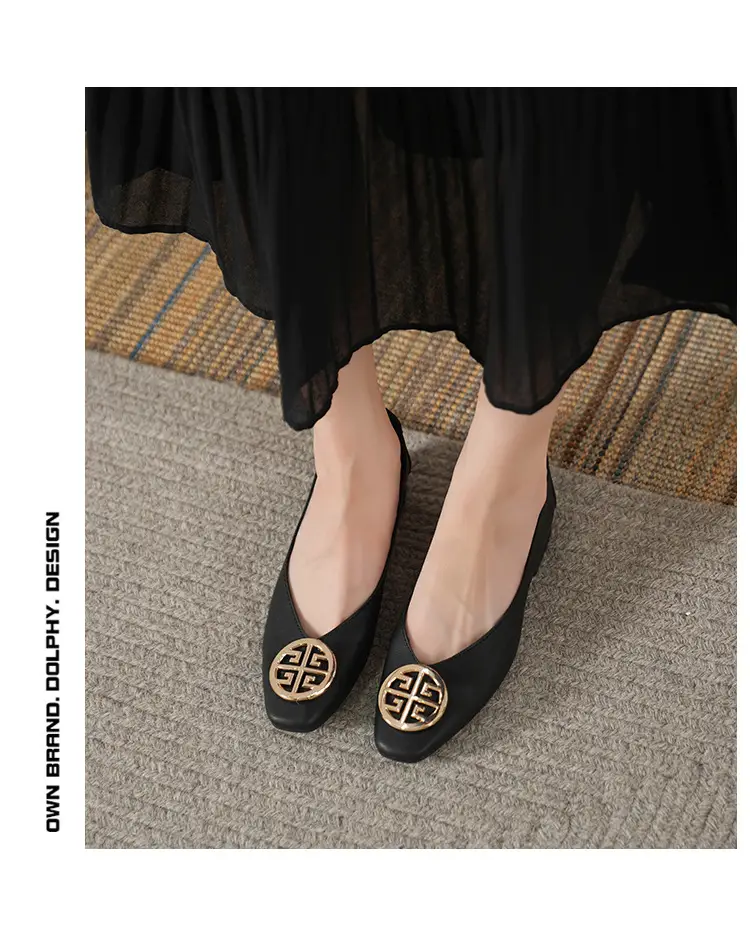 Soft Leather 2024 New Style Soft Leather Retro Buckle Shallow Shoes Low-Heeled Shoes Women's Artistic Square-Toe Mary Jane Shoes — feature 34