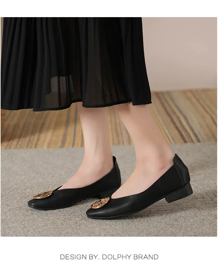 Soft Leather 2024 New Style Soft Leather Retro Buckle Shallow Shoes Low-Heeled Shoes Women's Artistic Square-Toe Mary Jane Shoes — feature 35