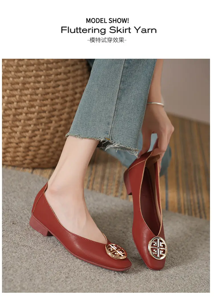 Soft Leather 2024 New Style Soft Leather Retro Buckle Shallow Shoes Low-Heeled Shoes Women's Artistic Square-Toe Mary Jane Shoes — feature 39
