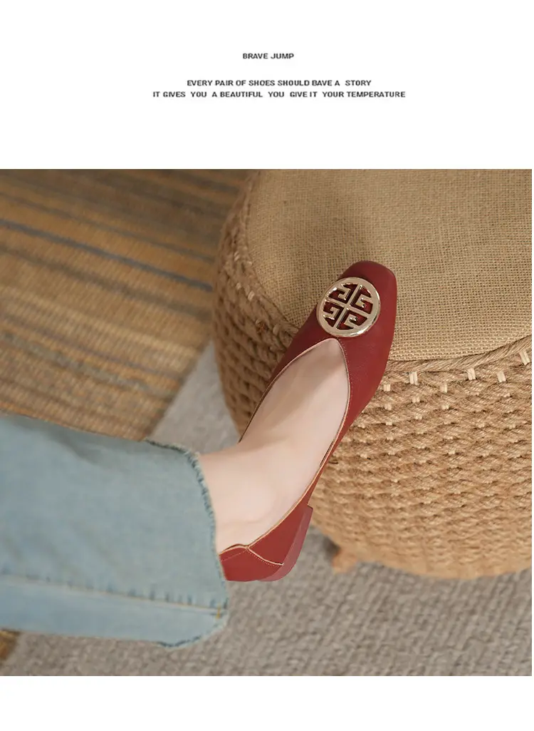 Soft Leather 2024 New Style Soft Leather Retro Buckle Shallow Shoes Low-Heeled Shoes Women's Artistic Square-Toe Mary Jane Shoes — feature 40