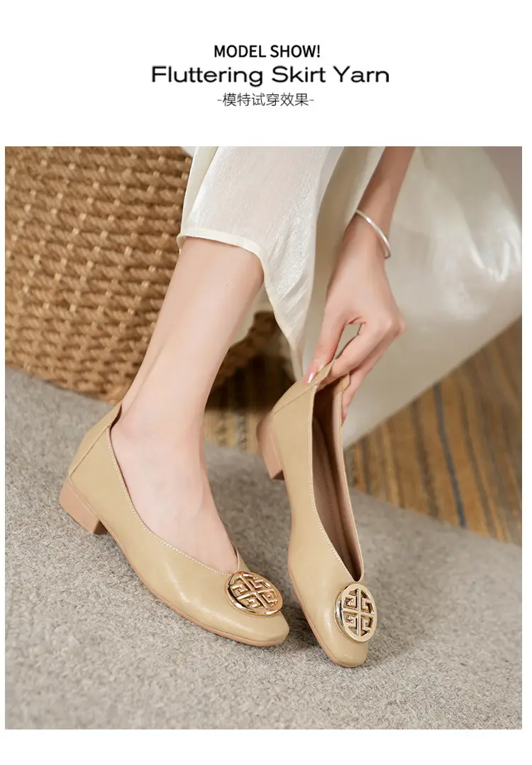 Soft Leather 2024 New Style Soft Leather Retro Buckle Shallow Shoes Low-Heeled Shoes Women's Artistic Square-Toe Mary Jane Shoes — feature 46