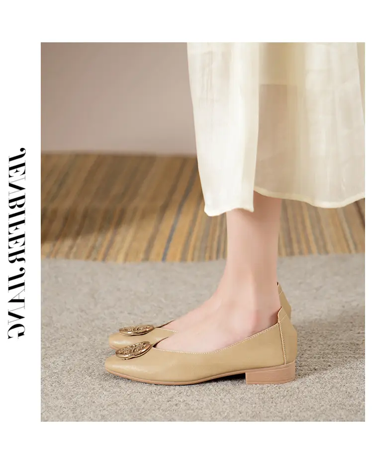 Soft Leather 2024 New Style Soft Leather Retro Buckle Shallow Shoes Low-Heeled Shoes Women's Artistic Square-Toe Mary Jane Shoes — feature 48
