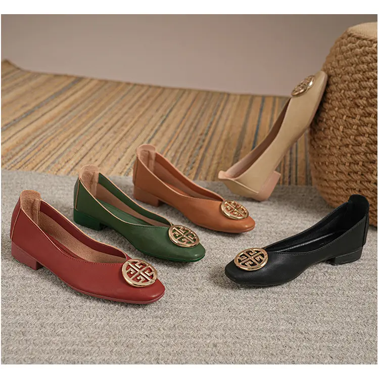 Soft Leather 2024 New Style Soft Leather Retro Buckle Shallow Shoes Low-Heeled Shoes Women's Artistic Square-Toe Mary Jane Shoes — feature 9