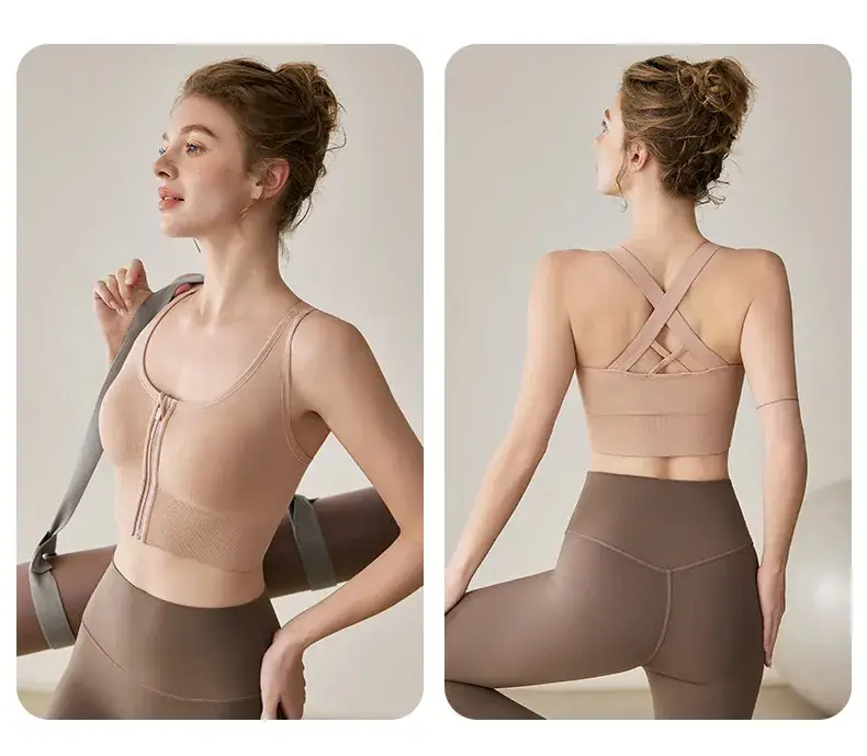 Front Zipper Hidden Buckle Sports Bra Green — feature 18