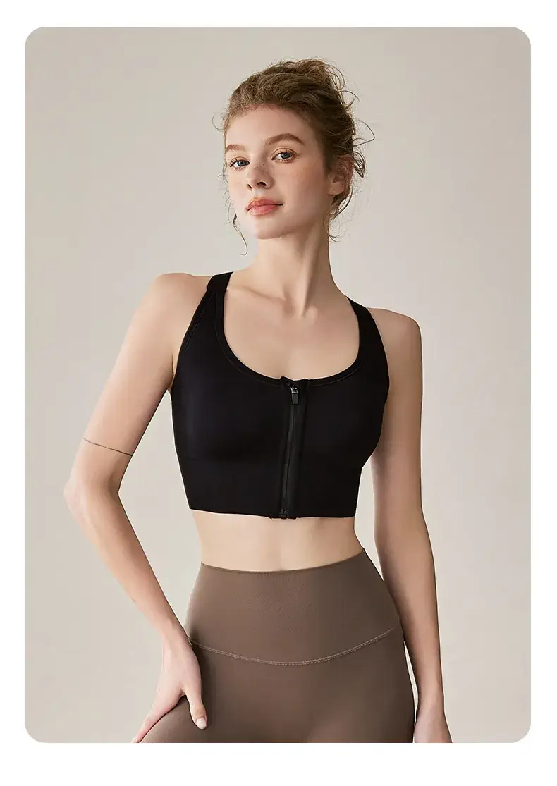 Front Zipper Hidden Buckle Sports Bra Green — feature 21
