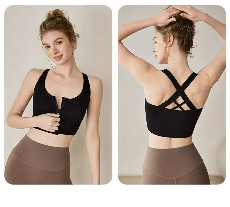 Front Zipper Hidden Buckle Sports Bra Green — feature 22