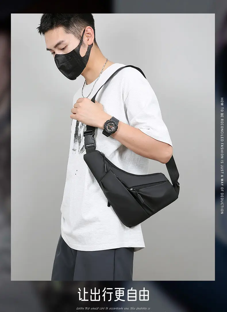 Men's Black Shoulder Crossbody Bag Large Capacity Lightweight — feature 5