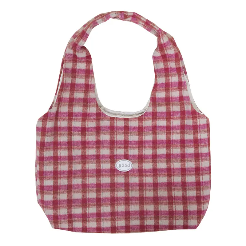 Red Checkered Woolen Shoulder Bag for Women - Image 9