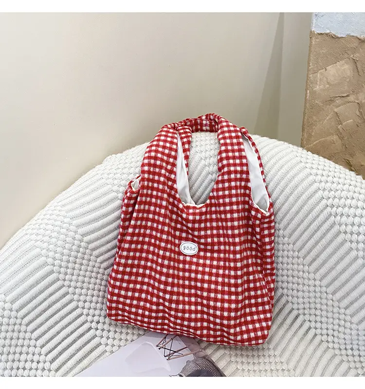 Red Checkered Woolen Shoulder Bag for Women — feature 15