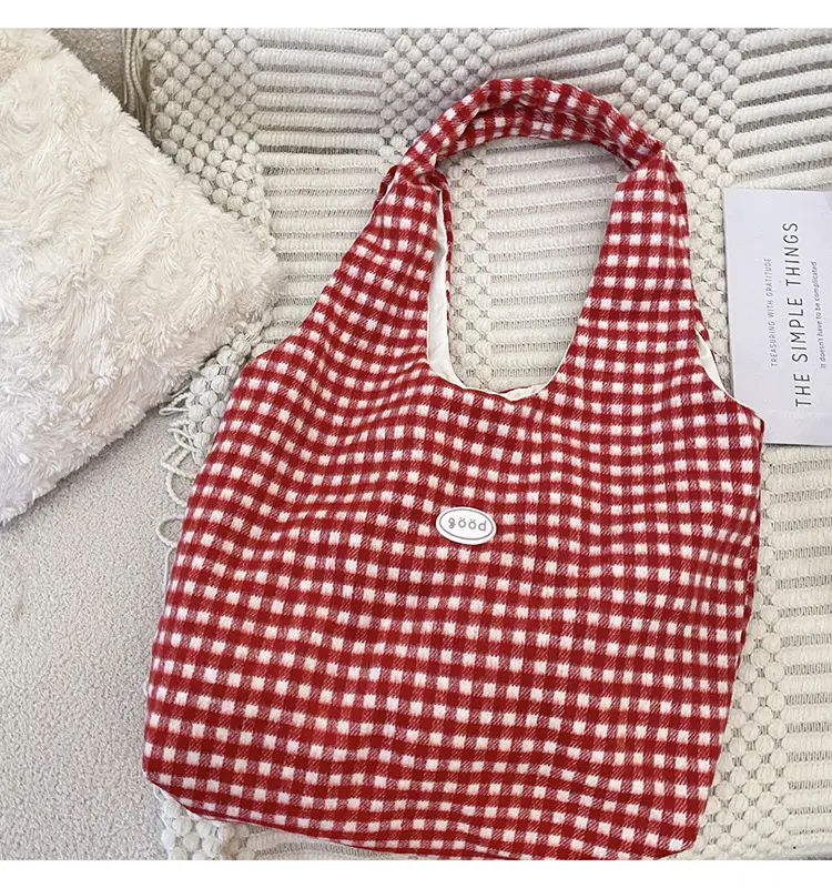 Red Checkered Woolen Shoulder Bag for Women — feature 17