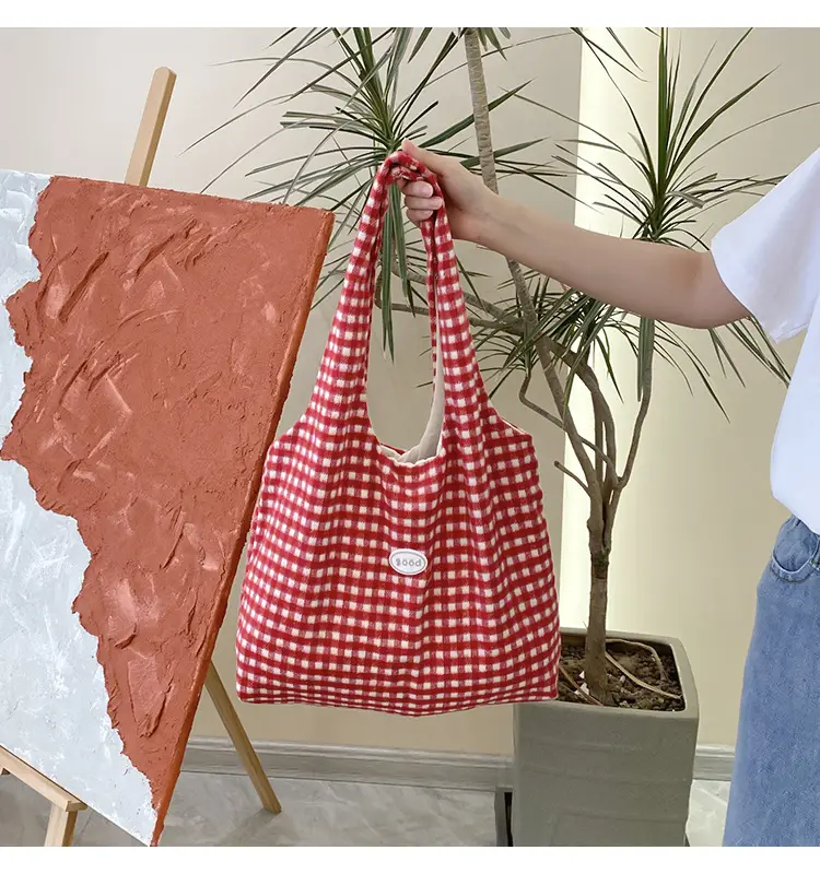 Red Checkered Woolen Shoulder Bag for Women — feature 19