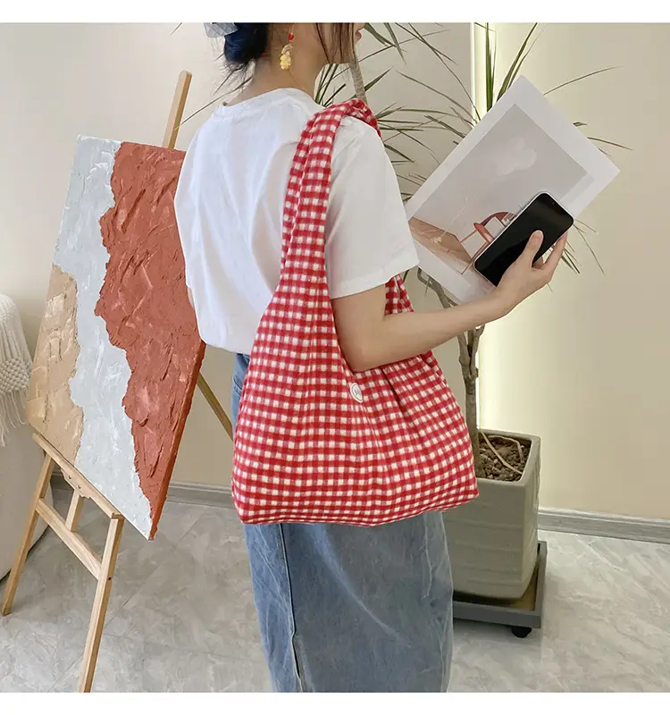 Red Checkered Woolen Shoulder Bag for Women — feature 20