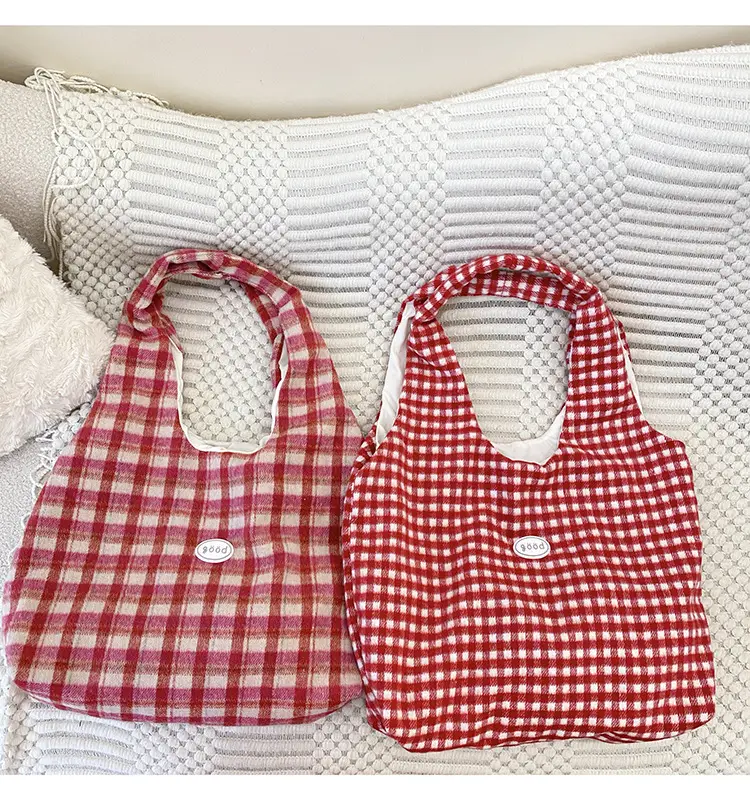 Red Checkered Woolen Shoulder Bag for Women — feature 21
