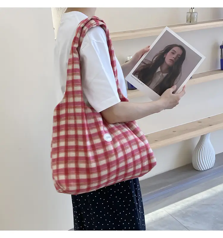 Red Checkered Woolen Shoulder Bag for Women — feature 23