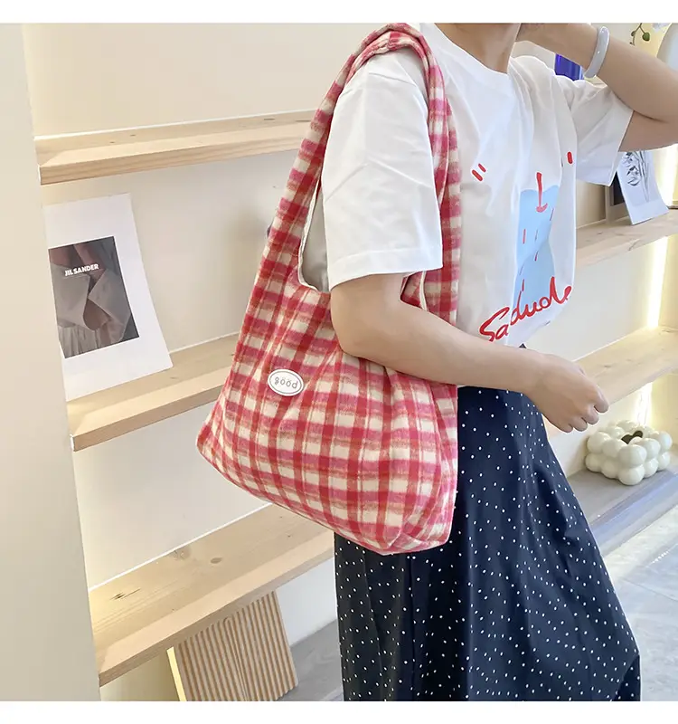 Red Checkered Woolen Shoulder Bag for Women — feature 24