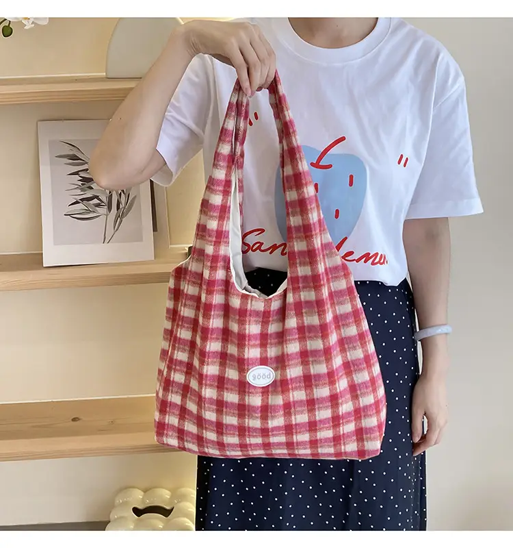 Red Checkered Woolen Shoulder Bag for Women — feature 25