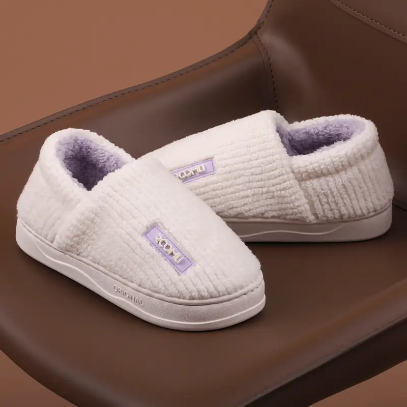 Women Cotton Slippers White Purple Fleece Lined - Image 6