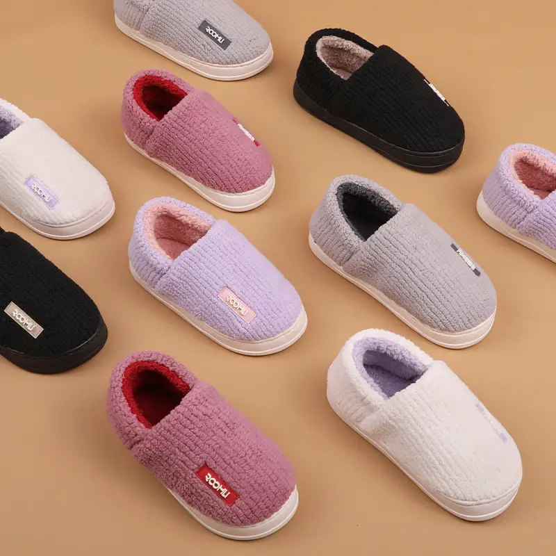 Women Cotton Slippers White Purple Fleece Lined - Image 8