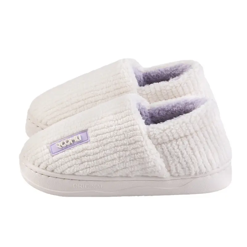 Women Cotton Slippers White Purple Fleece Lined - Image 9