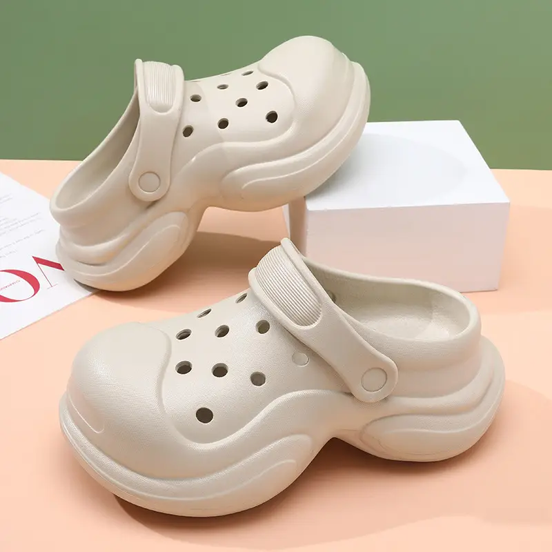 Summer Thick-soled Cave Shoes Women's Outdoor Height-increasing Breathable Solid Color Style Slippers Beach Non-slip Baotou Sandals