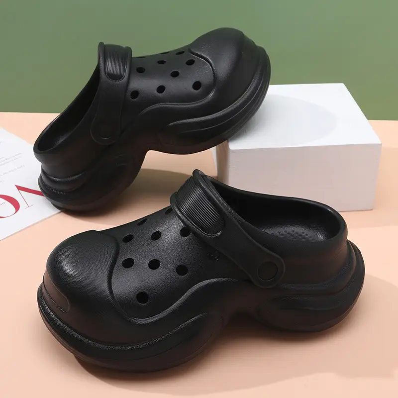 Summer Thick-soled Cave Shoes Women's Outdoor Height-increasing Breathable Solid Color Style Slippers Beach Non-slip Baotou Sandals