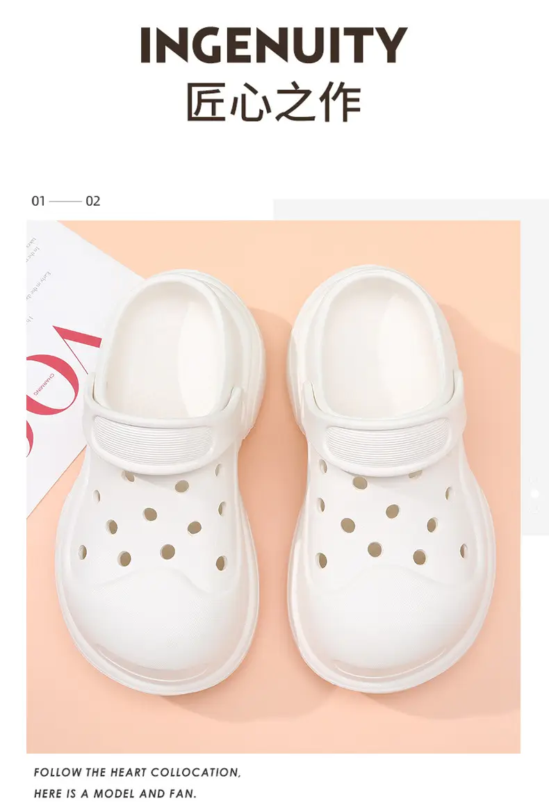 Summer Thick-soled Cave Shoes Women's Outdoor Height-increasing Breathable Solid Color Style Slippers Beach Non-slip Baotou Sandals — feature 10