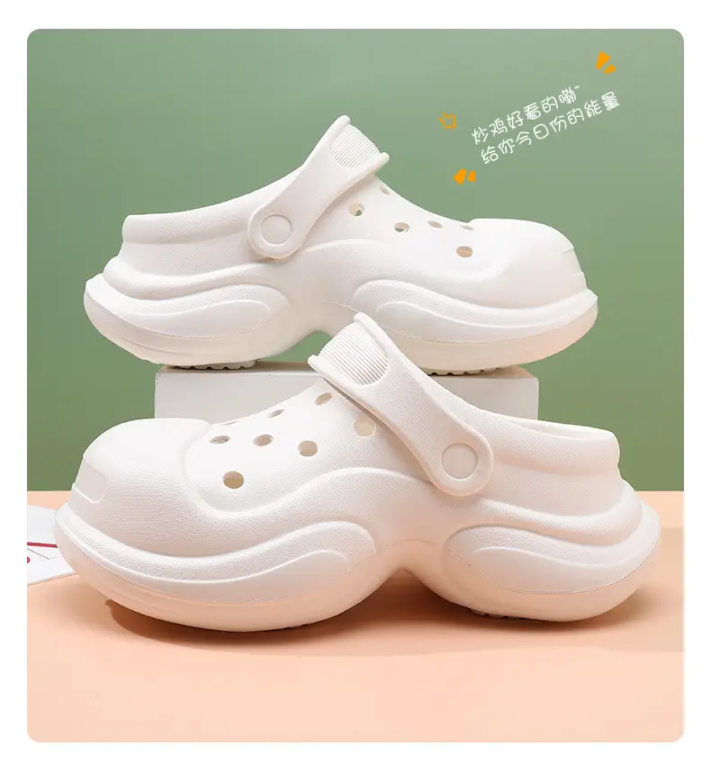 Summer Thick-soled Cave Shoes Women's Outdoor Height-increasing Breathable Solid Color Style Slippers Beach Non-slip Baotou Sandals — feature 12