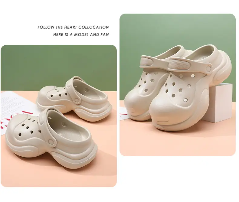 Summer Thick-soled Cave Shoes Women's Outdoor Height-increasing Breathable Solid Color Style Slippers Beach Non-slip Baotou Sandals — feature 13