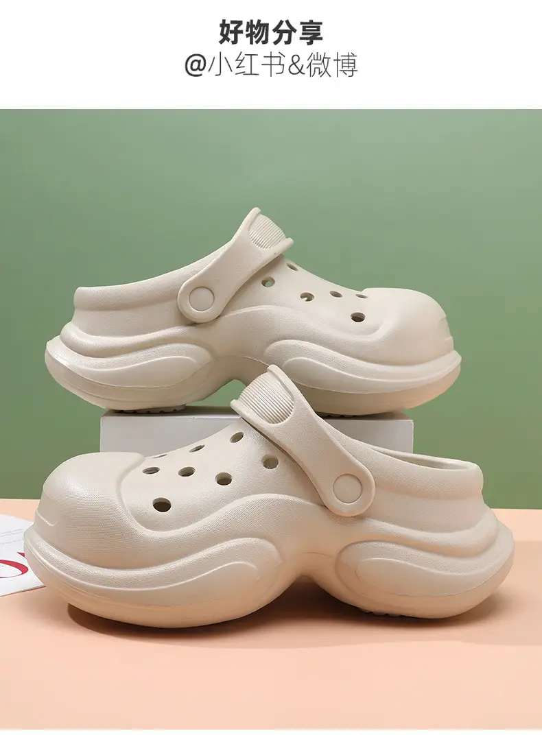 Summer Thick-soled Cave Shoes Women's Outdoor Height-increasing Breathable Solid Color Style Slippers Beach Non-slip Baotou Sandals — feature 14