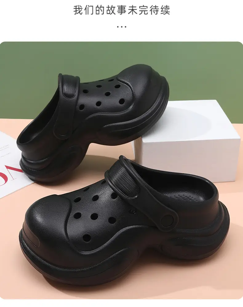 Summer Thick-soled Cave Shoes Women's Outdoor Height-increasing Breathable Solid Color Style Slippers Beach Non-slip Baotou Sandals — feature 15