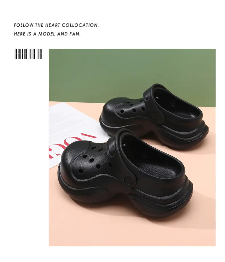 Summer Thick-soled Cave Shoes Women's Outdoor Height-increasing Breathable Solid Color Style Slippers Beach Non-slip Baotou Sandals — feature 16